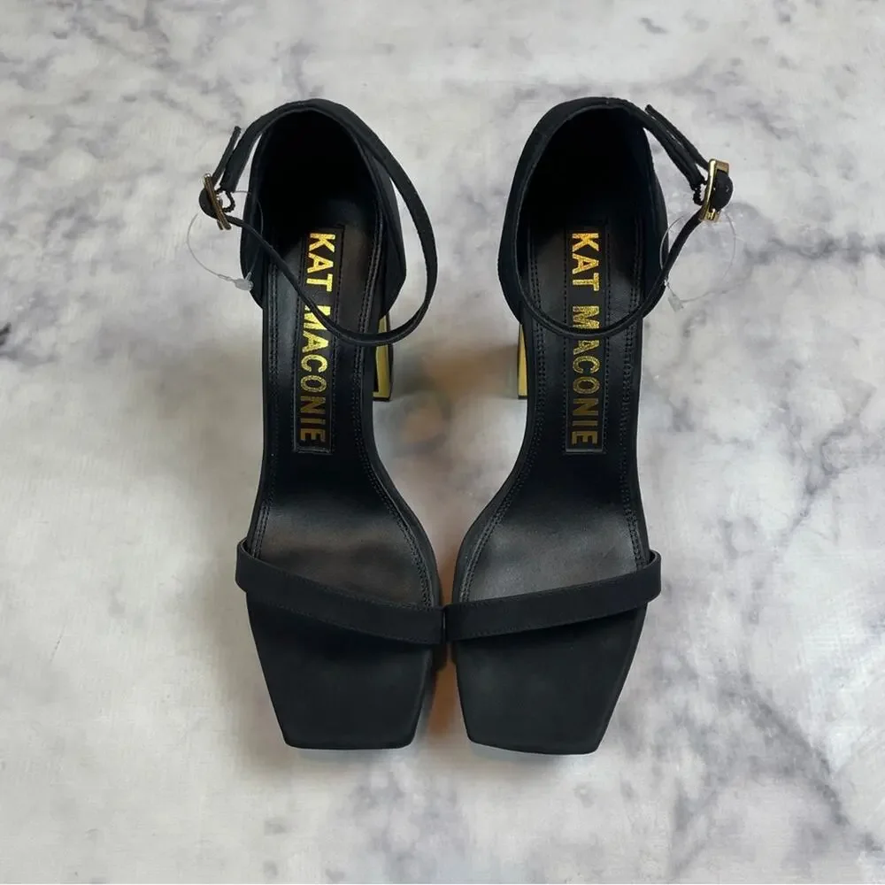 Kat Maconie Missy Black Platform Sandals Gold Edge Heel NWOB Sz 40